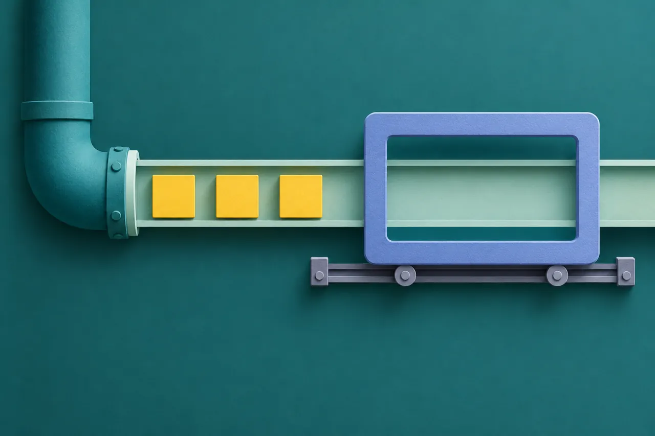 Three yellow data tiles in a connected channel sit outside an empty sliding viewing frame