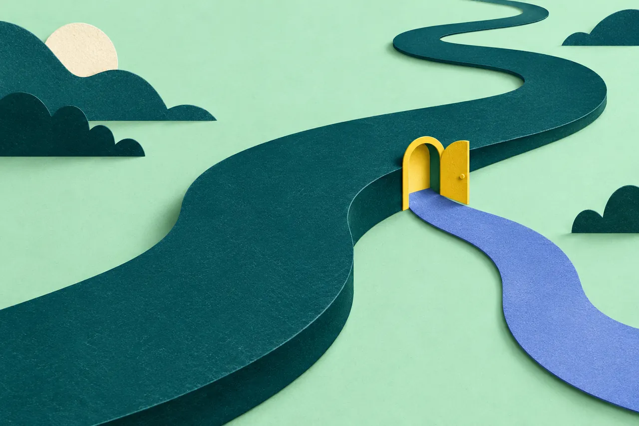 A small yellow side door opens along an established teal route
